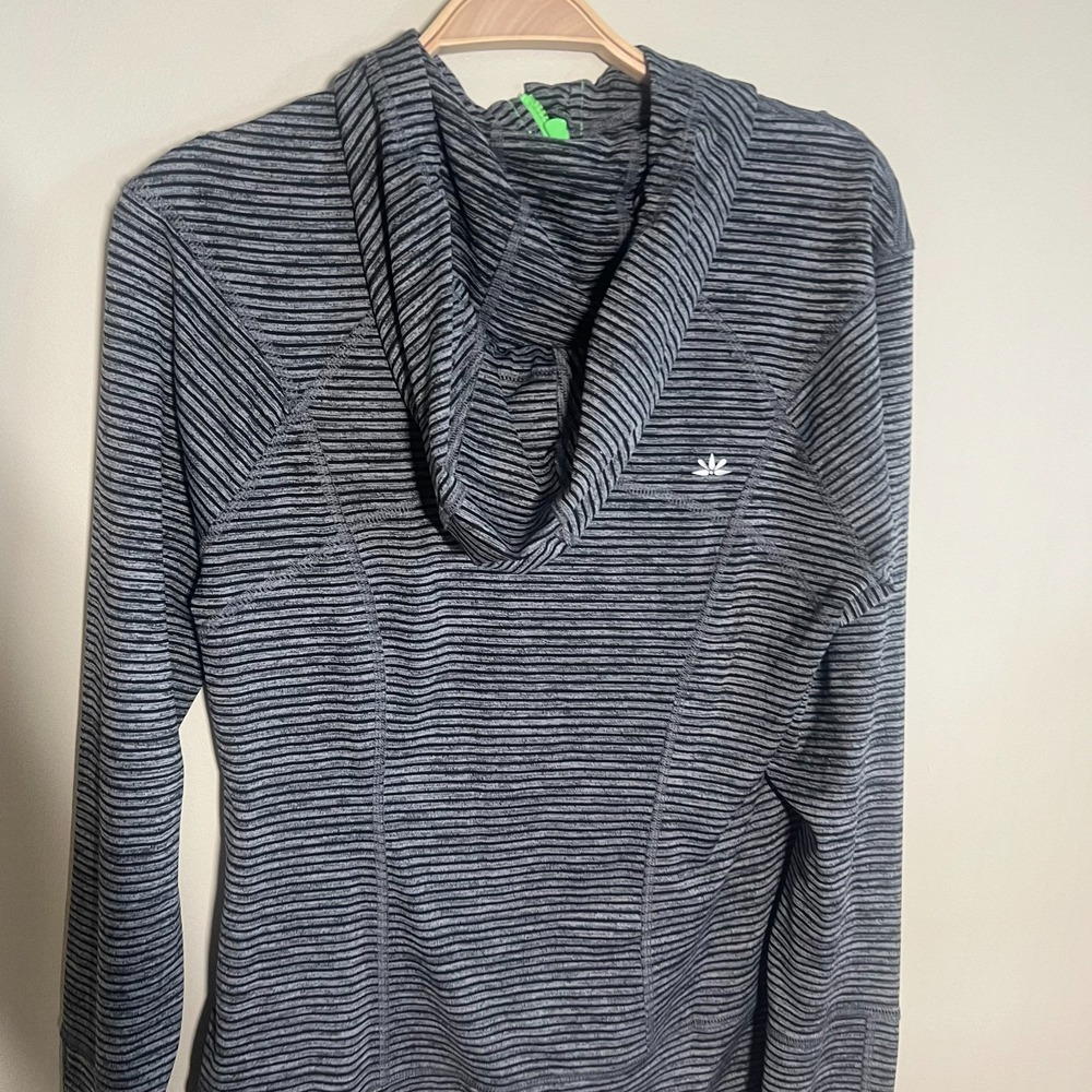 LUKKA Women's Medium Active Black Gray Stripe Full Zip Hoodie Jacket Neon Accent - Picture 6 of 10